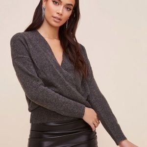 ASTR The Label Pleated Wrap Sweater in Charcoal Medium